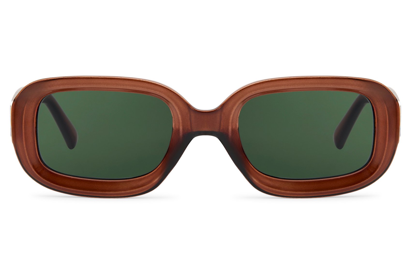 Eco retro rectangle sunglasses with green lenses and brown frame by Sunglass Station, lightweight unisex eyewear with a vintage aesthetic