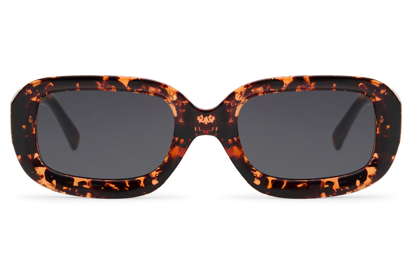 Unisex retro rectangle sunglasses with tortoiseshell frame and grey lenses by Sunglass Station, eco-friendly eyewear combining classic vintage style with modern comfort