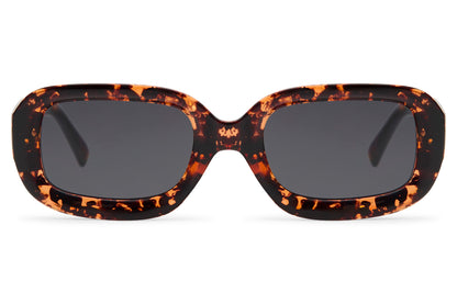 Retro eco rectangle sunglasses with tortoiseshell frame and dark lenses by Sunglass Station, unisex design made from recycled materials with a bold vintage-inspired look, available online with free shipping across the UK and Europe