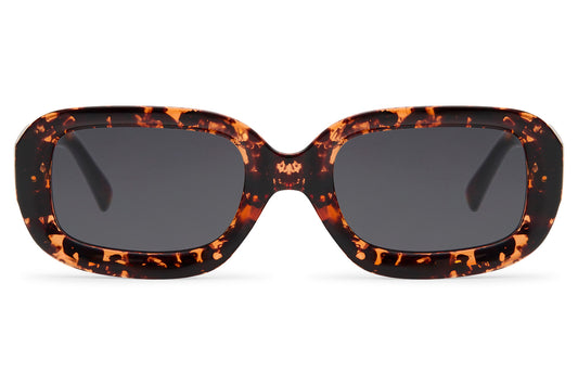 Retro eco rectangle sunglasses with tortoiseshell frame and dark lenses by Sunglass Station, unisex design made from recycled materials with a bold vintage-inspired look, available online with free shipping across the UK and Europe