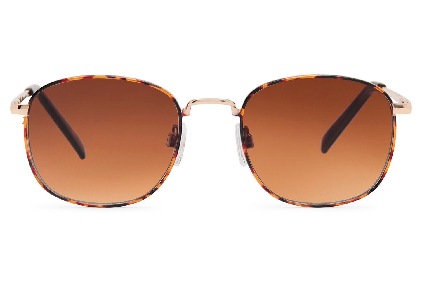 Retro rounded square sunglasses with brown tinted lenses and minimalist copper frame for everyday styling