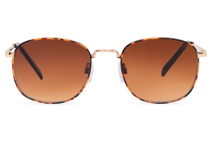Retro rounded square sunglasses with brown tinted lenses and minimalist copper frame for everyday styling