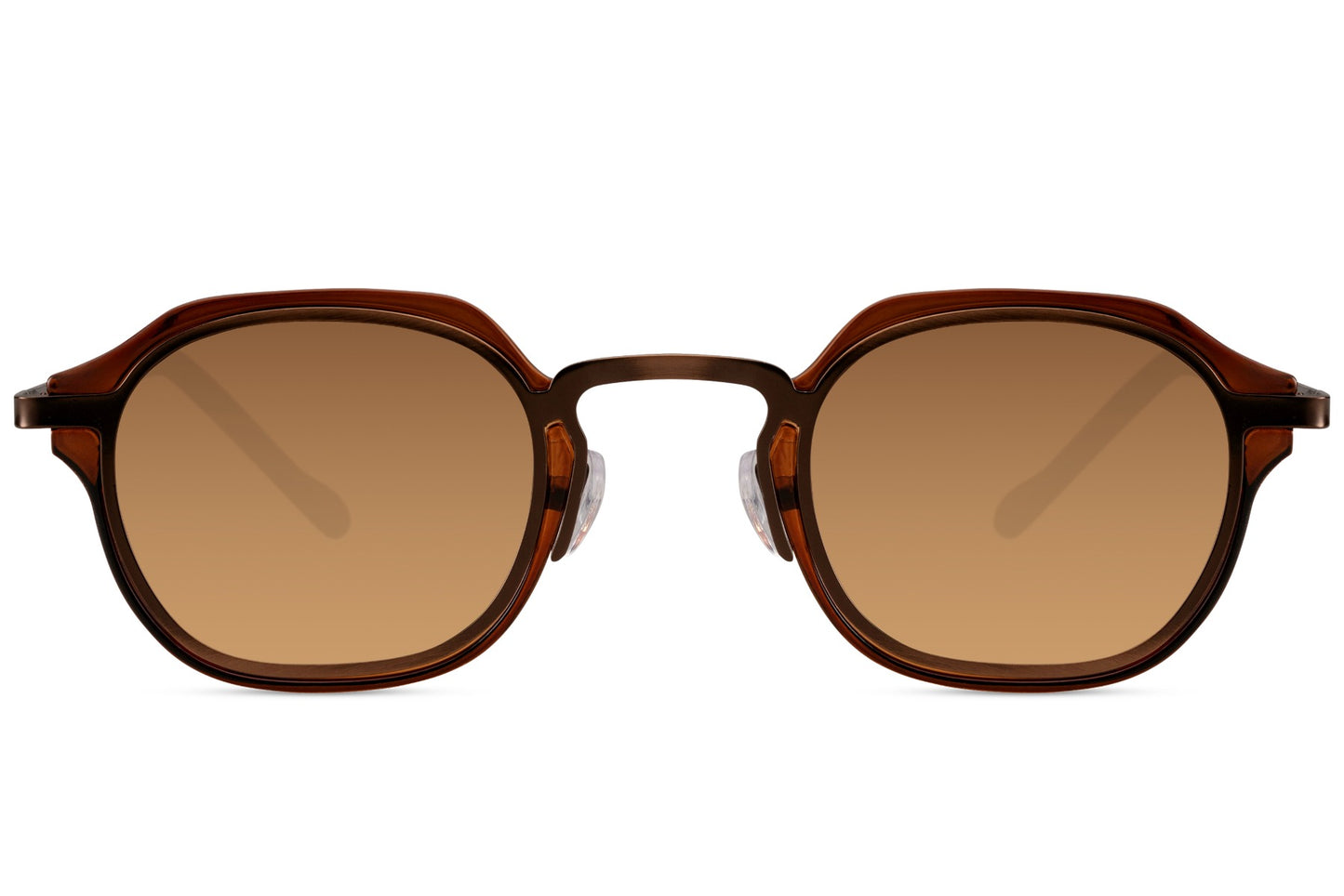 Retro inspired small square sunglasses for men with brown tinted lenses and minimalist round edge frame