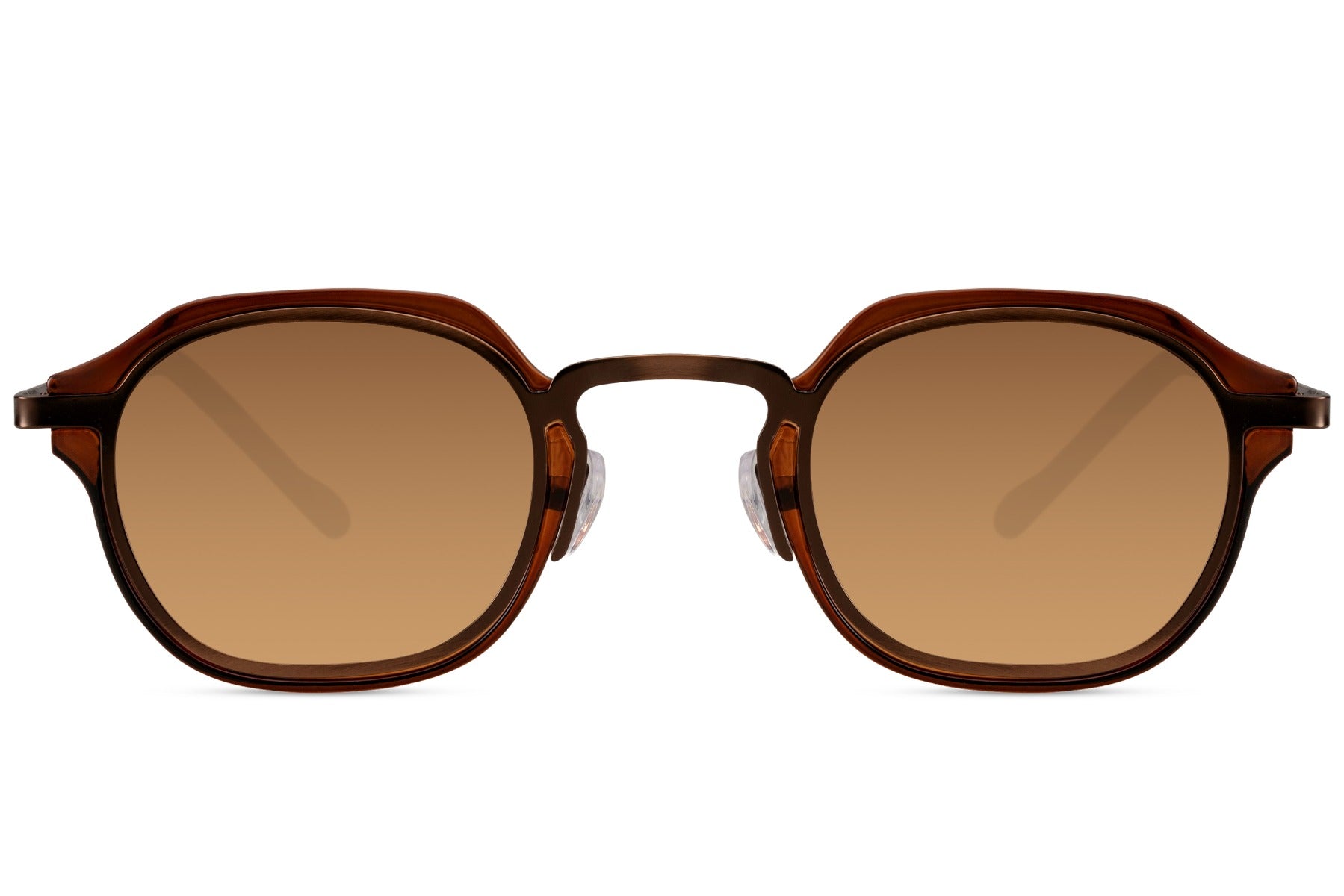 Retro inspired small square sunglasses for men with brown tinted lenses and minimalist round edge frame
