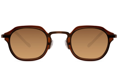 Retro inspired small square sunglasses for men with brown tinted lenses and minimalist round edge frame