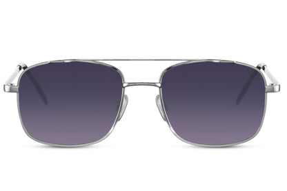 Retro square aviator sunglasses with purple gradient lenses and silver frame, combining vintage style with a modern geometric shape