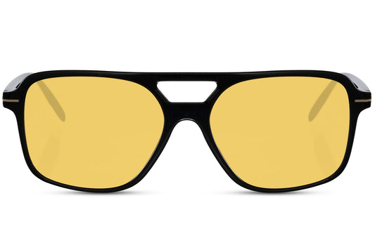 Retro aviator sunglasses with yellow tinted lenses and UV400 protection, designed for stylish everyday wear and enhanced visibility