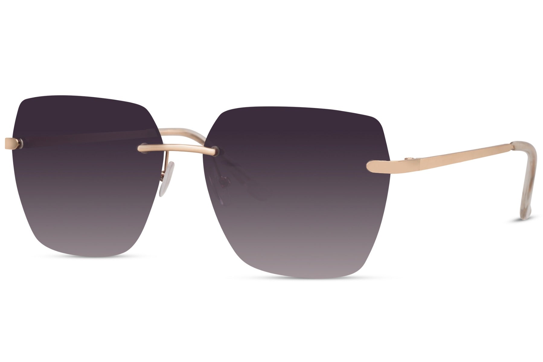 Oversized rimless sunglasses with dark tinted lenses and sleek metal frame, stylish women’s sunglasses for everyday wear, driving and clean minimalist outfits