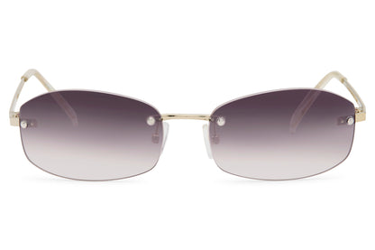 Women’s rimless rectangle tinted sunglasses with grey gradient lenses by Sunglass Station, lightweight copper frame with a sleek modern design, available online with free shipping across the UK and Europe