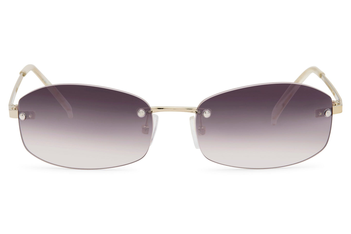 Women’s rimless rectangle sunglasses with purple gradient lenses by Sunglass Station, stylish lightweight eyewear with a modern minimalist finish
