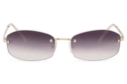 Women’s rimless rectangle sunglasses with purple gradient lenses by Sunglass Station, stylish lightweight eyewear with a modern minimalist finish