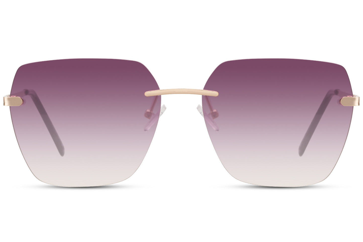Oversized rimless sunglasses with pink tinted lenses and metal frame, elegant women’s sunglasses for brunch outfits, travel styling and modern city fashion