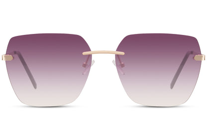 Oversized rimless sunglasses with pink tinted lenses and metal frame, elegant women’s sunglasses for brunch outfits, travel styling and modern city fashion