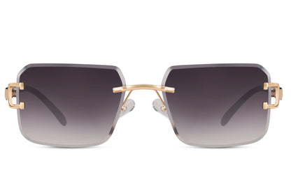 Men’s rimless trendy square sunglasses with grey gradient lenses and luxury inspired metal detailing
