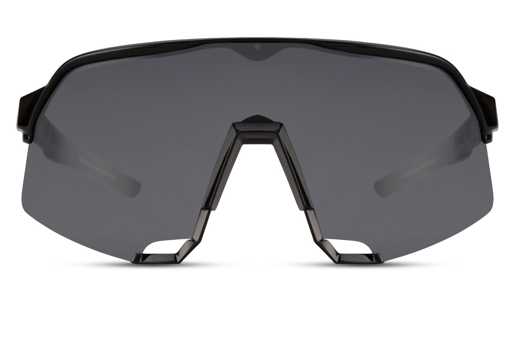 Black oversized shield sunglasses with wraparound sport frame and UV protection lenses, performance sunglasses for cycling, driving and outdoor activities