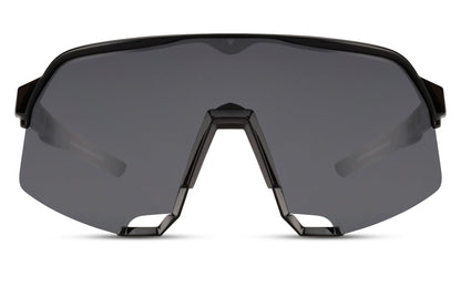 Black oversized shield sunglasses with wraparound sport frame and UV protection lenses, performance sunglasses for cycling, driving and outdoor activities