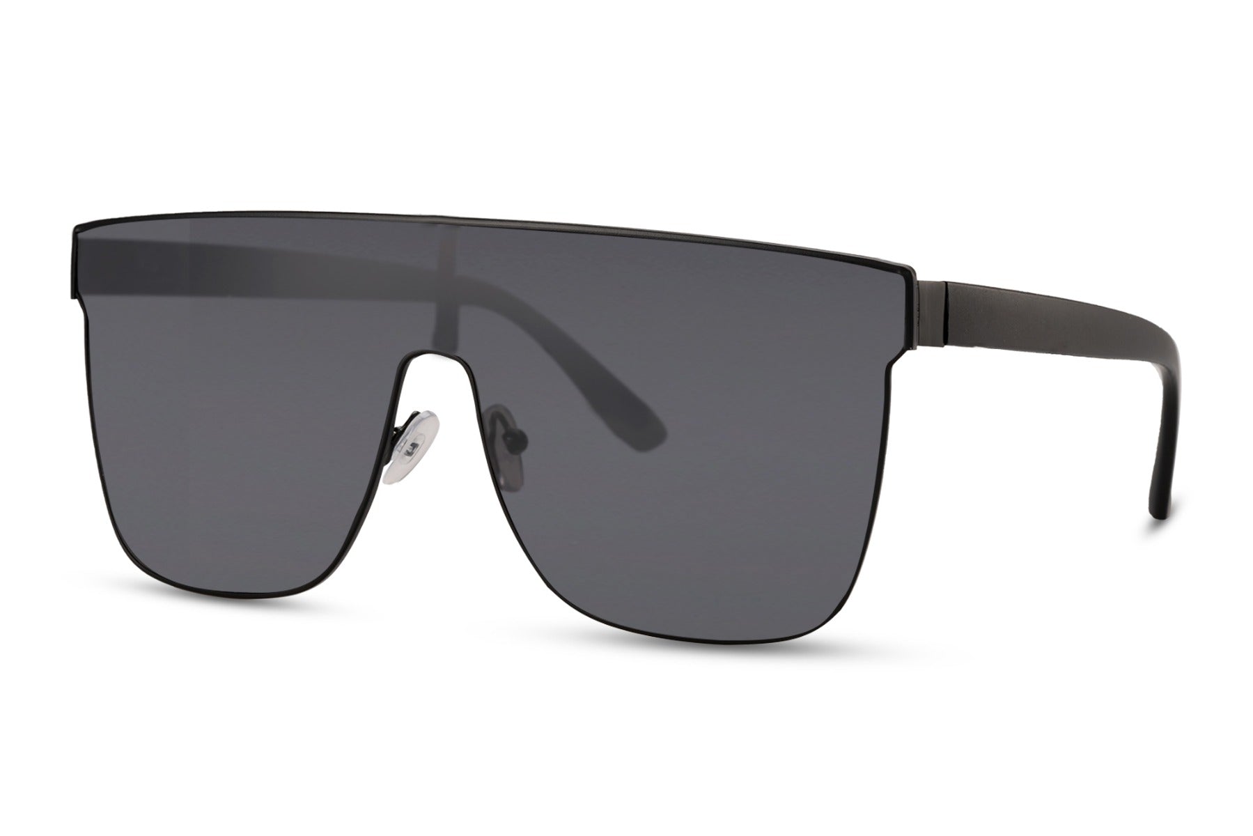 Bold shield sunglasses with black lens by Sunglass Station, oversized unisex eyewear with wraparound design for full coverage