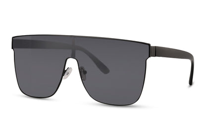 Bold shield sunglasses with black lens by Sunglass Station, oversized unisex eyewear with wraparound design for full coverage