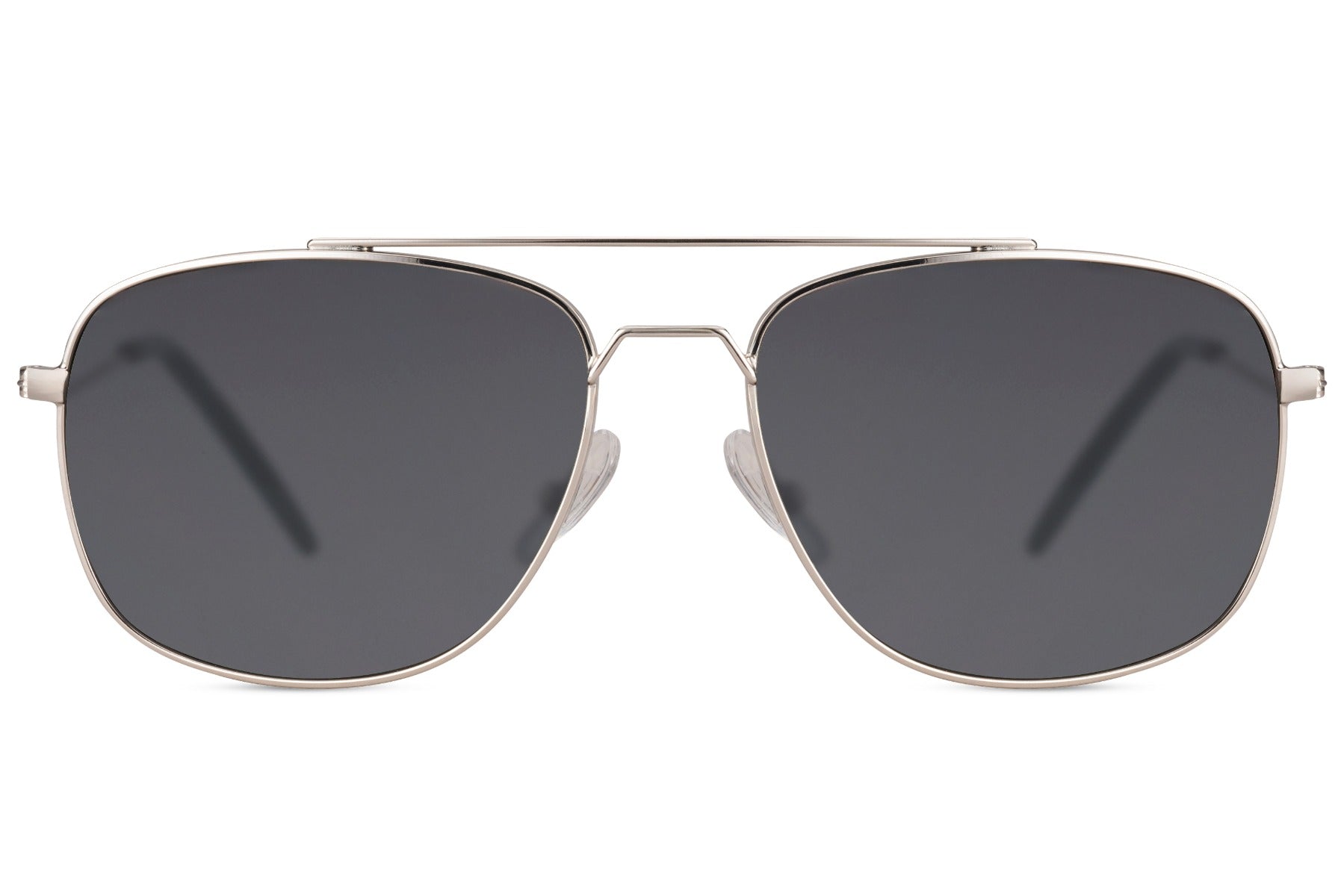 Silver frame black aviator sunglasses for men by Sunglass Station, designed for UK city style, everyday wear, and sharp minimalist fashion