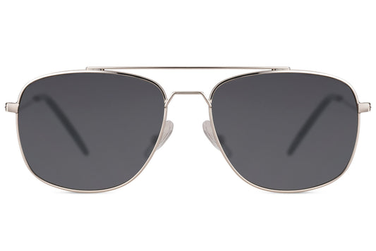 Silver frame black aviator sunglasses for men by Sunglass Station, designed for UK city style, everyday wear, and sharp minimalist fashion