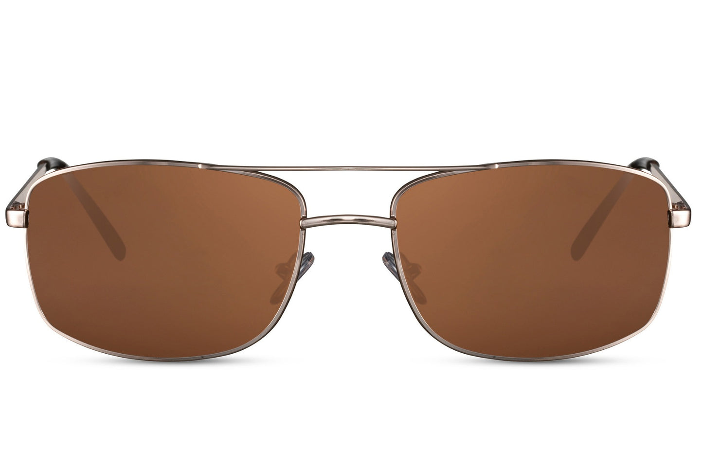 Metal frame rectangle sunglasses with gold frame and brown lenses by Sunglass Station, unisex eyewear designed for everyday comfort