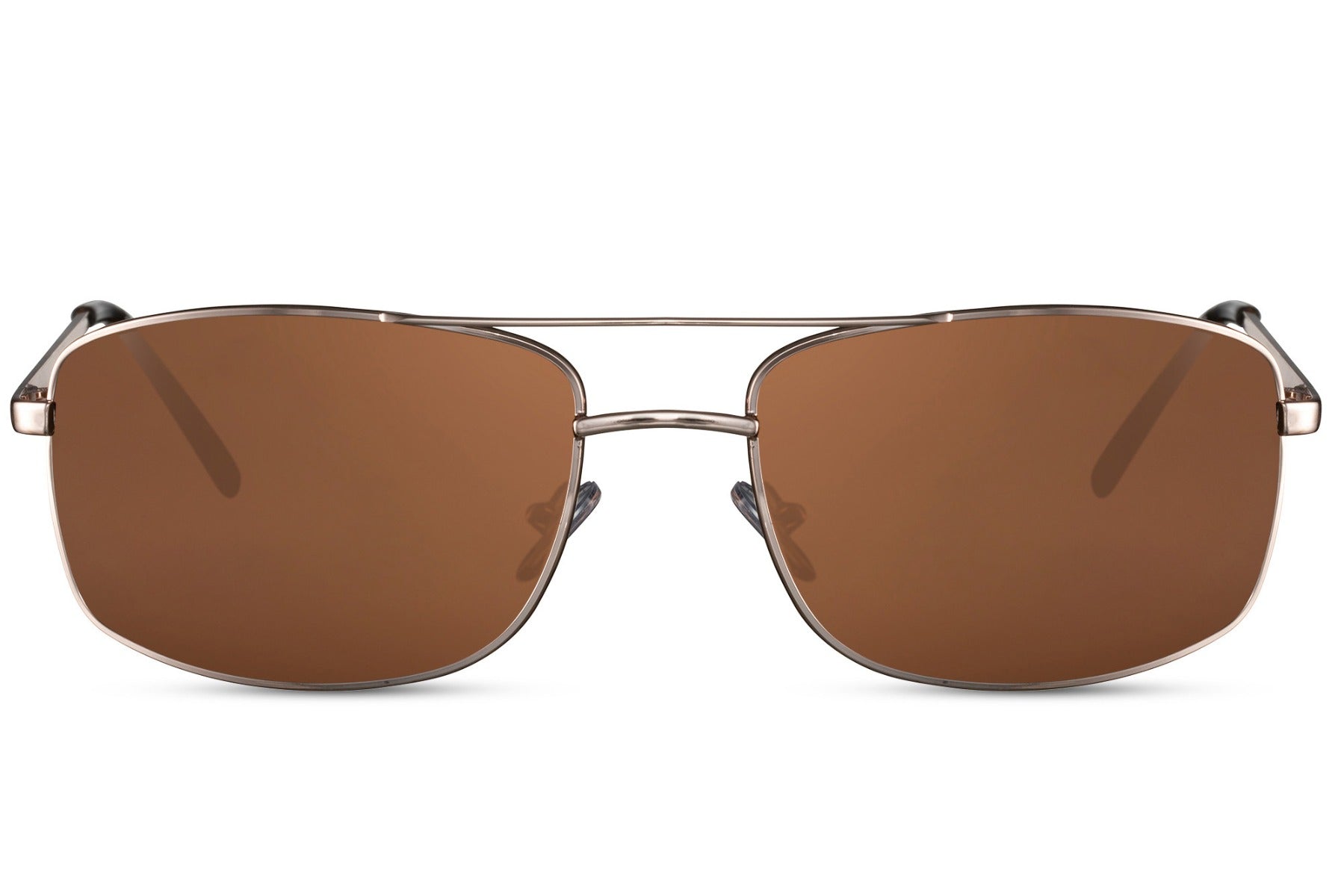 Metal frame rectangle sunglasses with gold frame and brown lenses by Sunglass Station, unisex eyewear designed for everyday comfort
