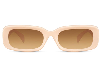 Sleek rectangle sunglasses with beige frame and light brown lenses by Sunglass Station, unisex eyewear with a soft modern and elegant look