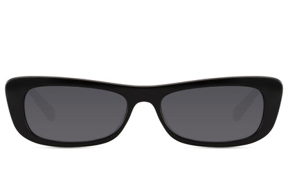 Black sleek rectangle sunglasses for women by Sunglass Station, minimalist design with durable lenses offering a versatile and sophisticated look