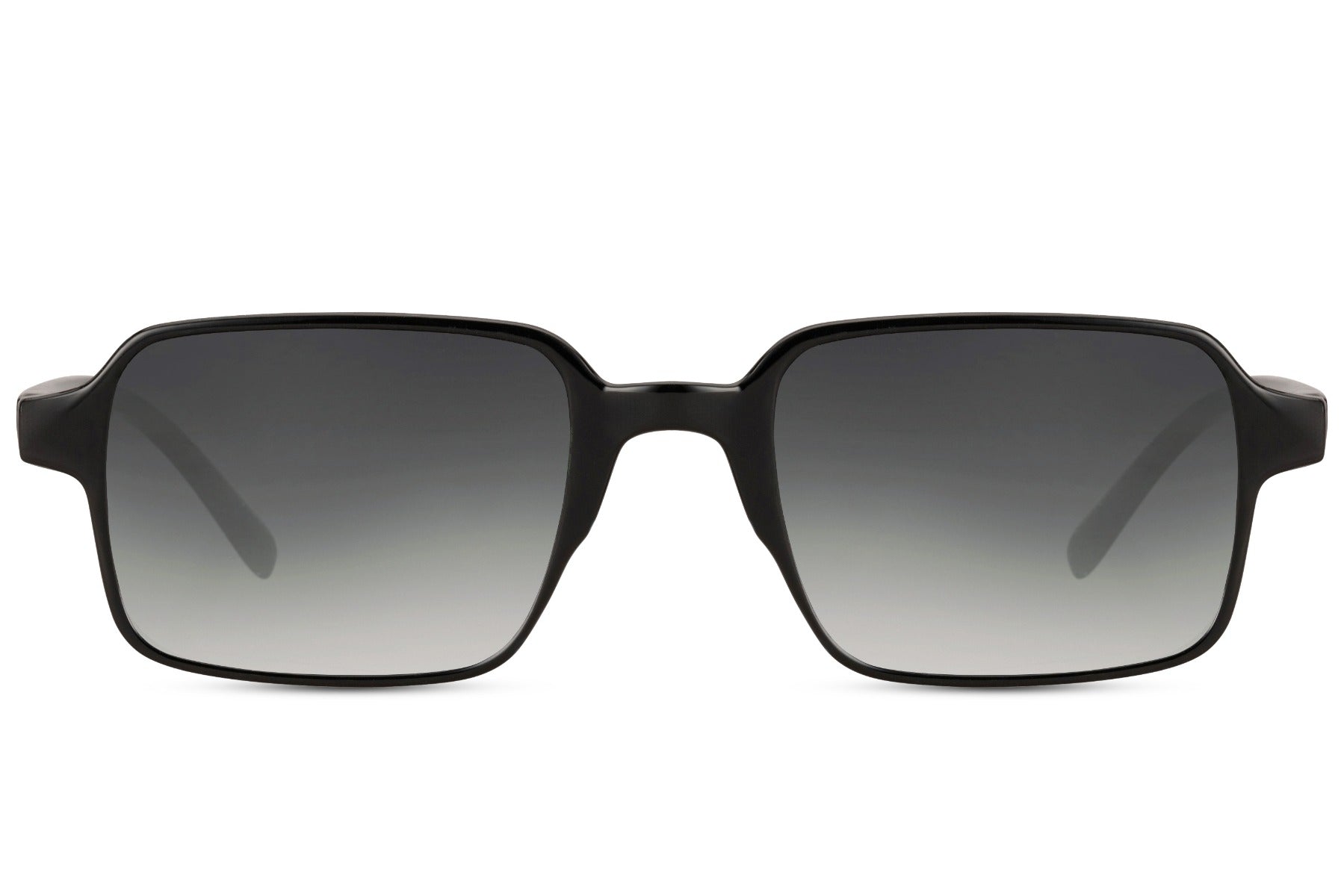 Men’s sleek frame rectangle sunglasses with black frame and grey gradient lenses by Sunglass Station, modern minimalist eyewear designed for everyday comfort, available online with free shipping across the UK and Europe
