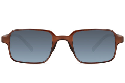 Men’s rectangle sunglasses with sleek brown frame and blue lenses by Sunglass Station, stylish everyday eyewear with a modern finish