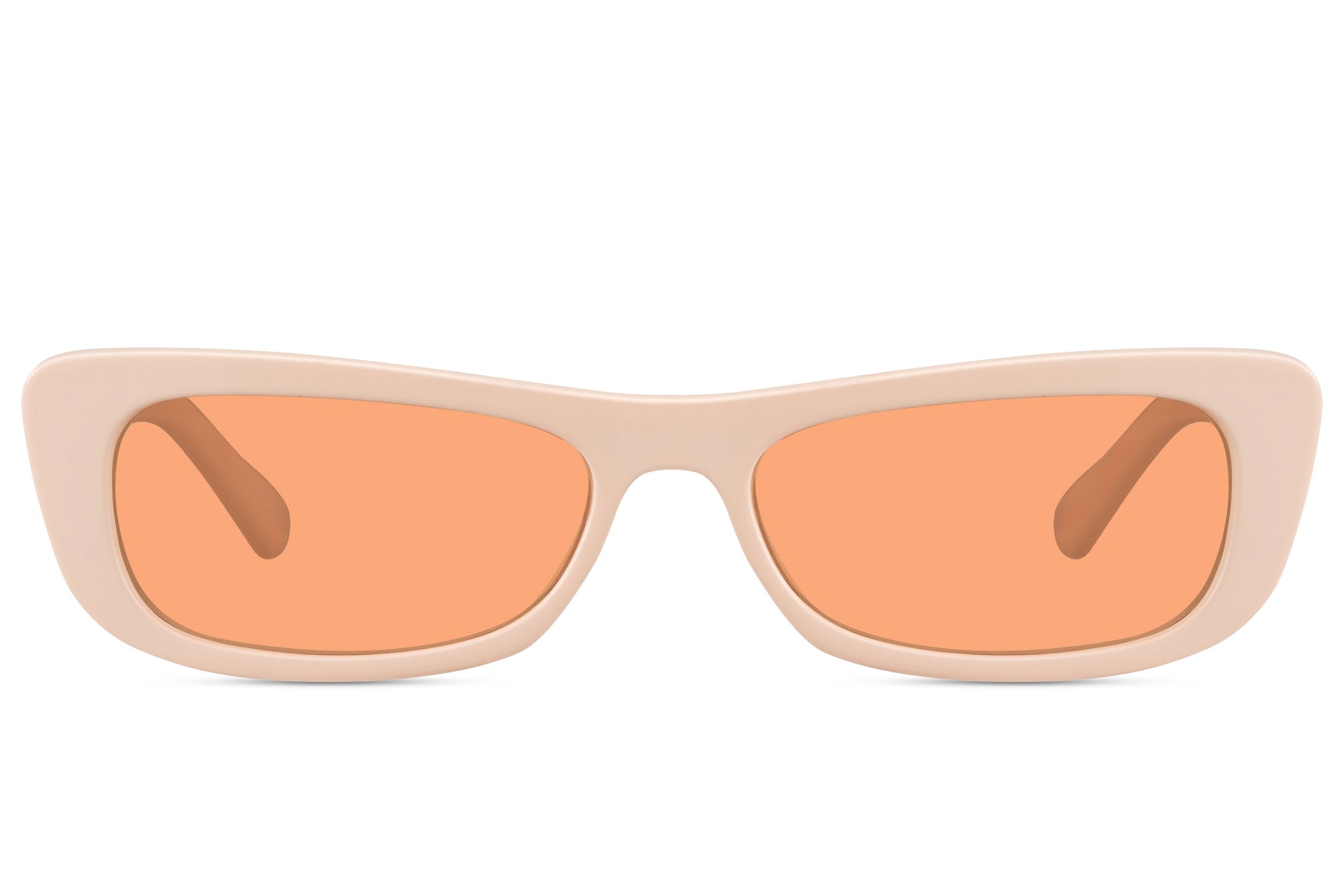 Women’s sleek rectangle sunglasses with orange tinted lenses by Sunglass Station, bold yet elegant eyewear designed for everyday comfort and style