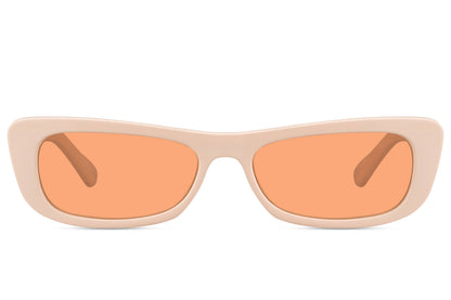 Women’s sleek rectangle sunglasses with orange tinted lenses by Sunglass Station, bold yet elegant eyewear designed for everyday comfort and style