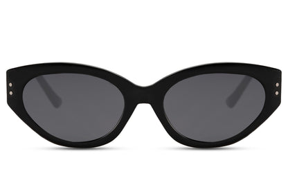 Slim black cat eye sunglasses with a minimalist design and lightweight frame