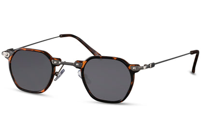 Small square metal sunglasses with dark tinted lenses and lightweight vintage inspired frame design