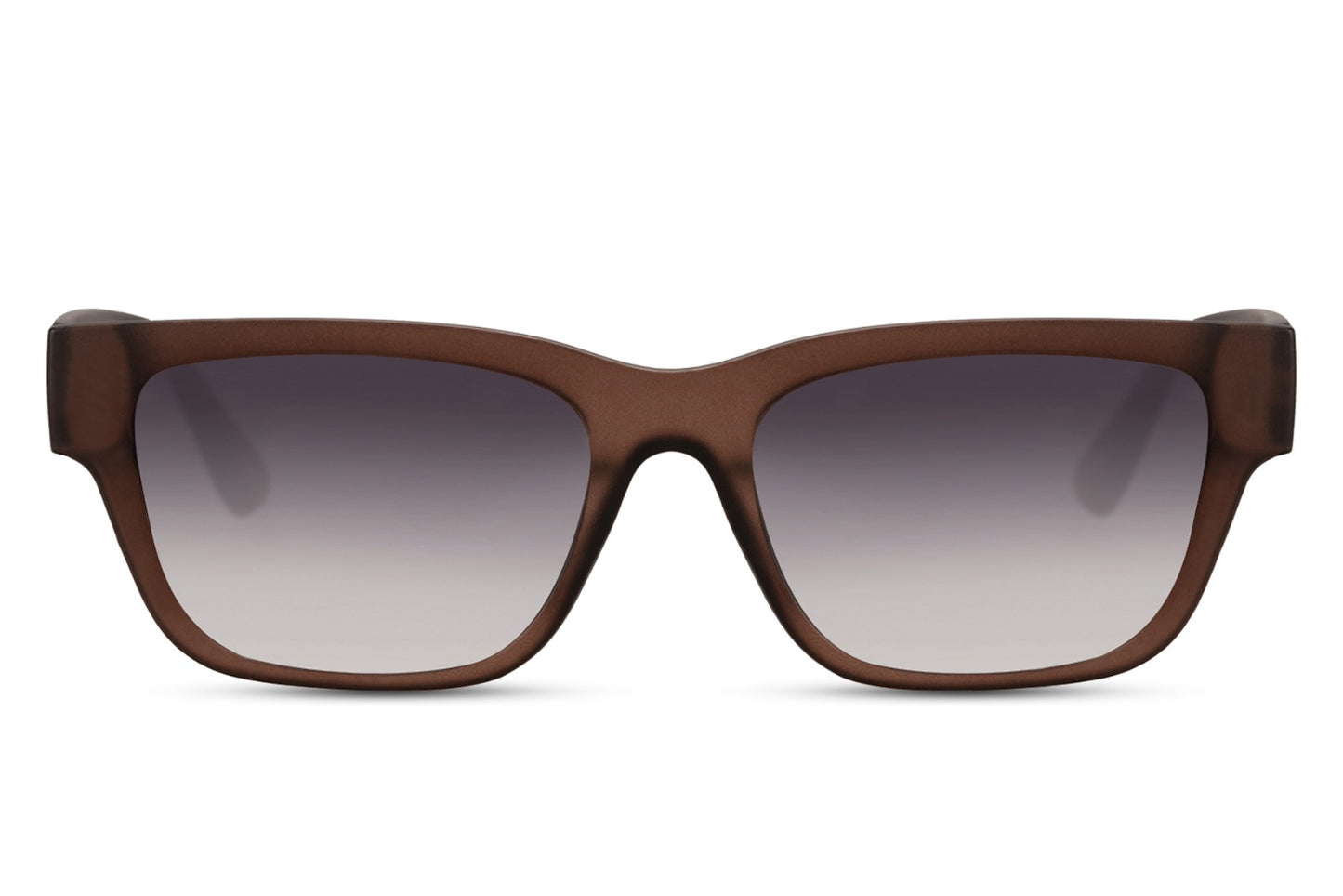 A pair of Wayfarer sunglasses with a black frame and smokey black lens.