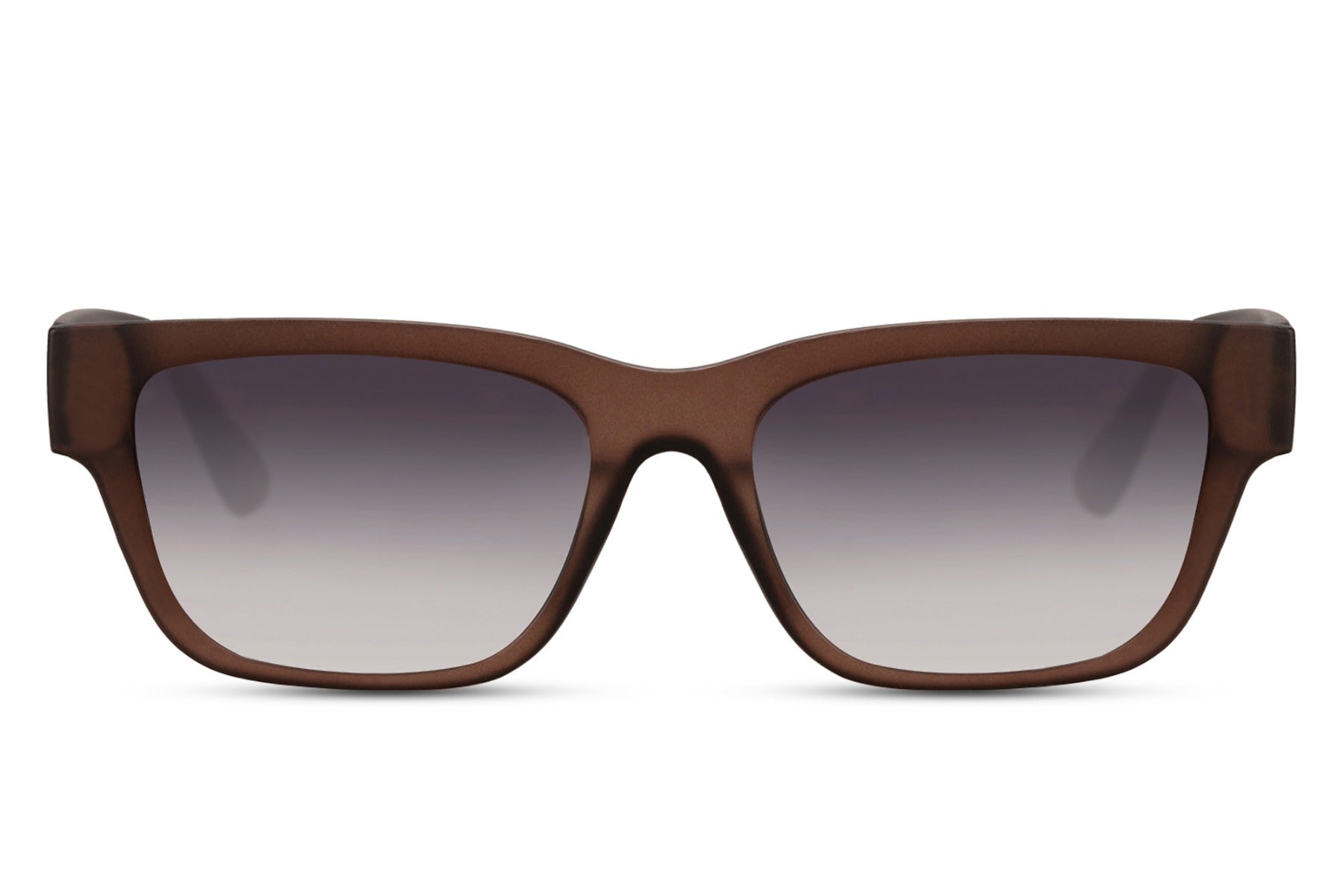 A pair of Wayfarer sunglasses with a black frame and smokey black lens.