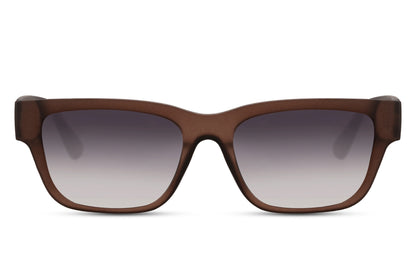 A pair of Wayfarer sunglasses with a black frame and smokey black lens.