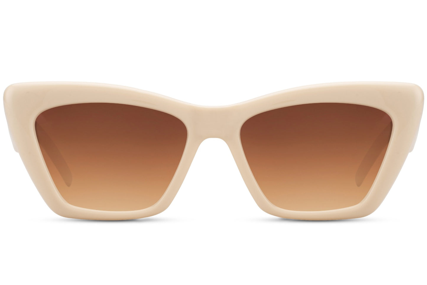 Soft stroke cat eye sunglasses with cream frame and brown gradient lenses