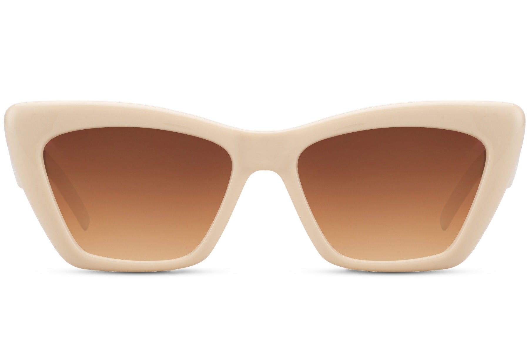 Soft stroke cat eye sunglasses with cream frame and brown gradient lenses