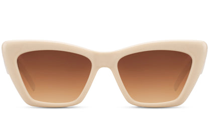 Soft stroke cat eye sunglasses with cream frame and brown gradient lenses