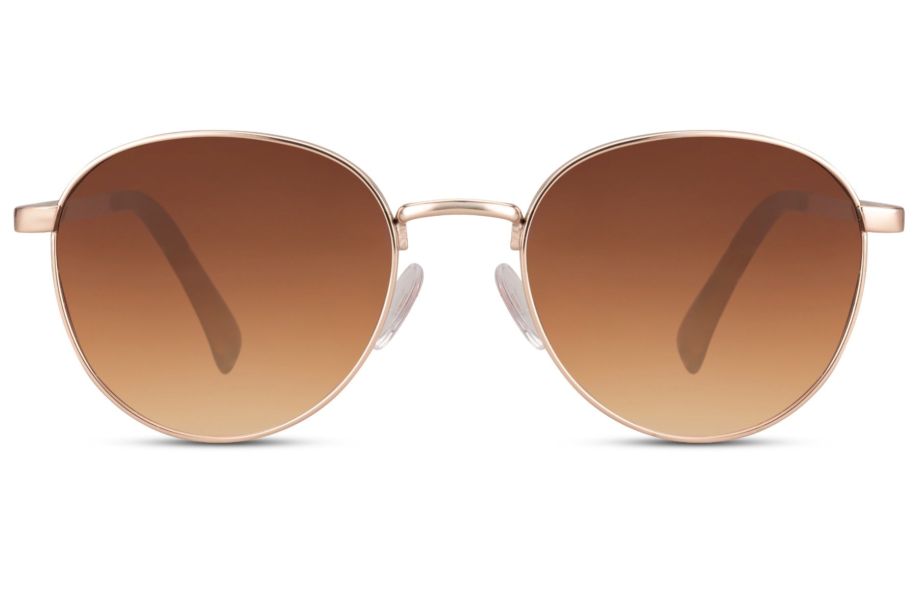 Spain-inspired aviator sunglasses with brown gradient lenses and round metal frame, perfect for stylish everyday wear