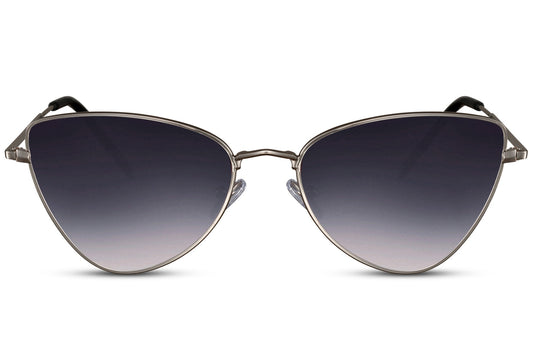 Cat eye sunglasses with slim metal frame and gradient tinted lenses
