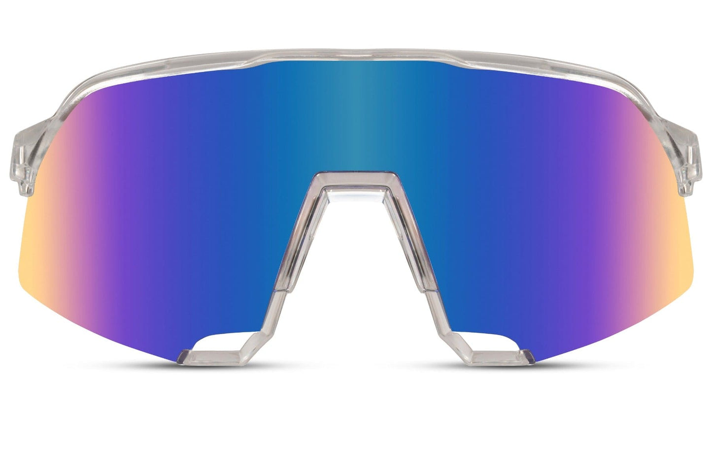 Sport shield sunglasses with blue purple mirrored lens and aerodynamic wrap design, lightweight unisex sunglasses for cycling, running and summer outdoor adventures