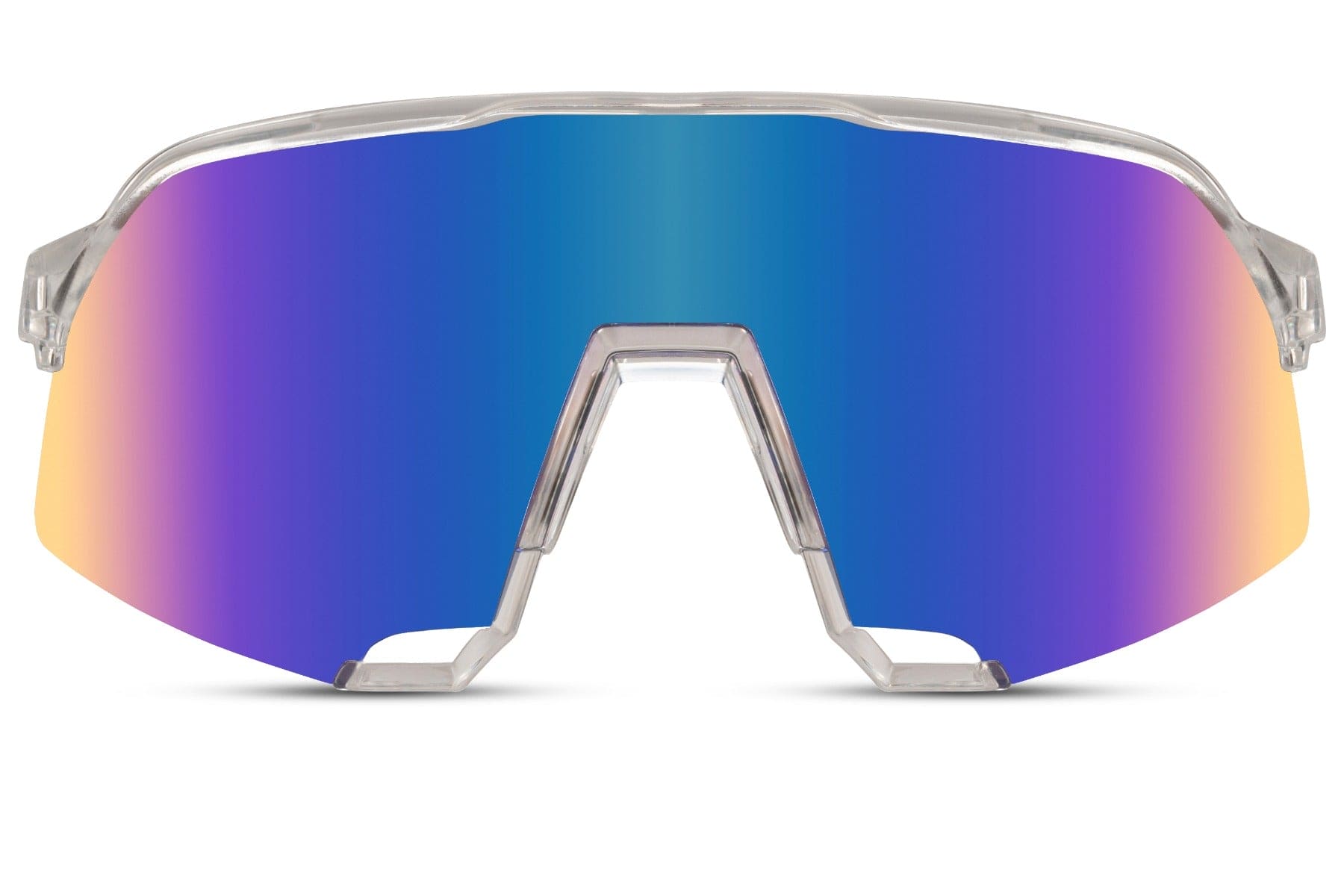 Sport shield sunglasses with blue purple mirrored lens and aerodynamic wrap design, lightweight unisex sunglasses for cycling, running and summer outdoor adventures