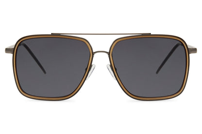 Square aviator sunglasses with black frame and tinted lenses, offering a versatile and timeless everyday look