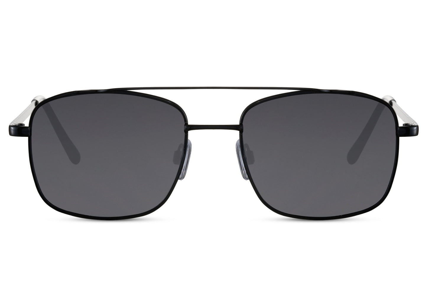 Square aviator sunglasses with black frame and tinted lenses, offering a timeless retro aesthetic
