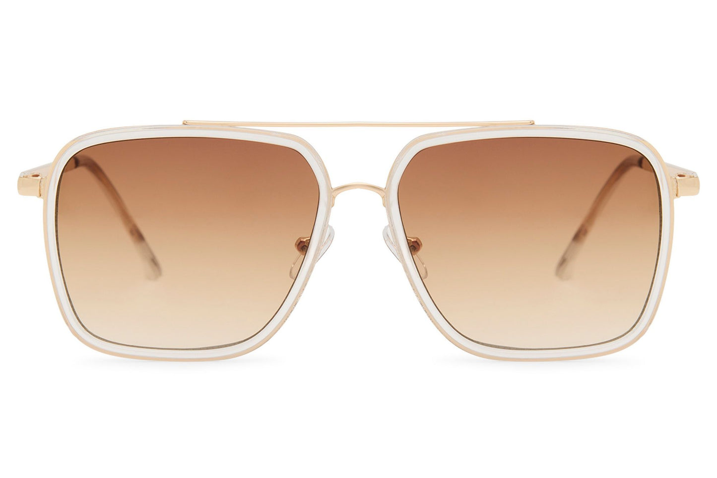 Square aviator sunglasses with light brown gradient lenses, offering a clean and minimal everyday fashion look