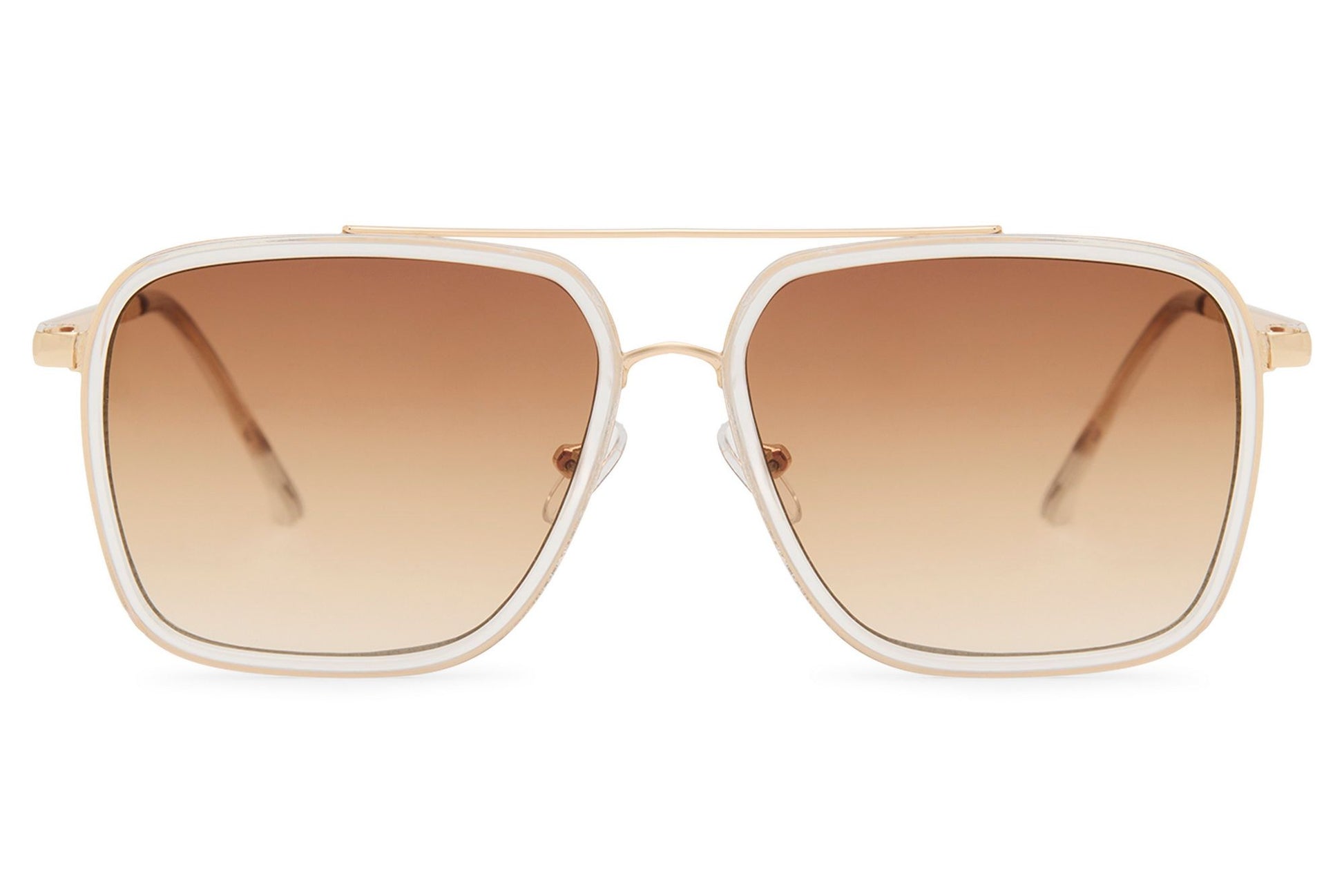 Square aviator sunglasses with light brown gradient lenses, offering a clean and minimal everyday fashion look