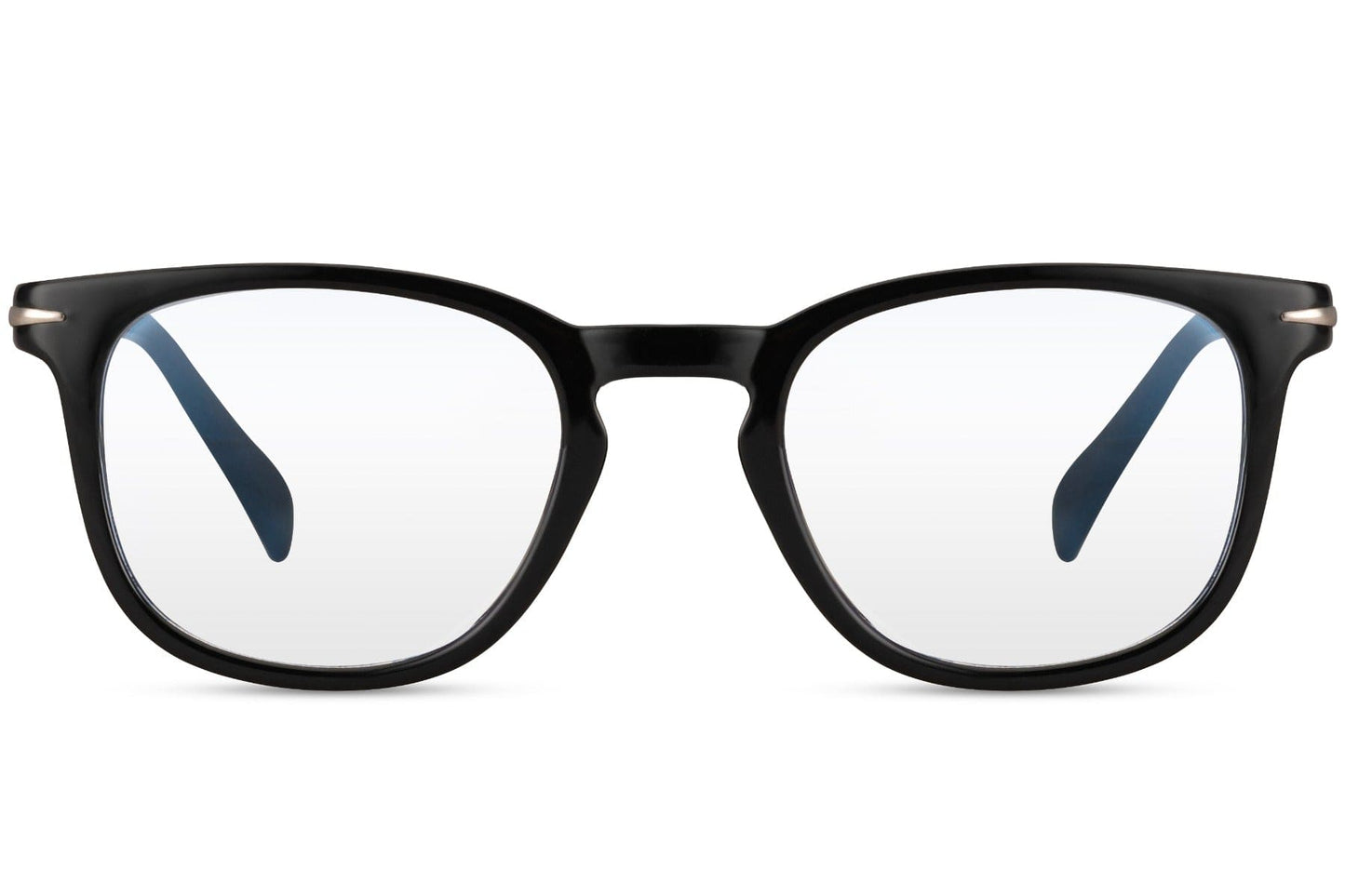 Square blue light filter glasses with lightweight black frame for laptop use, office work and everyday screen time