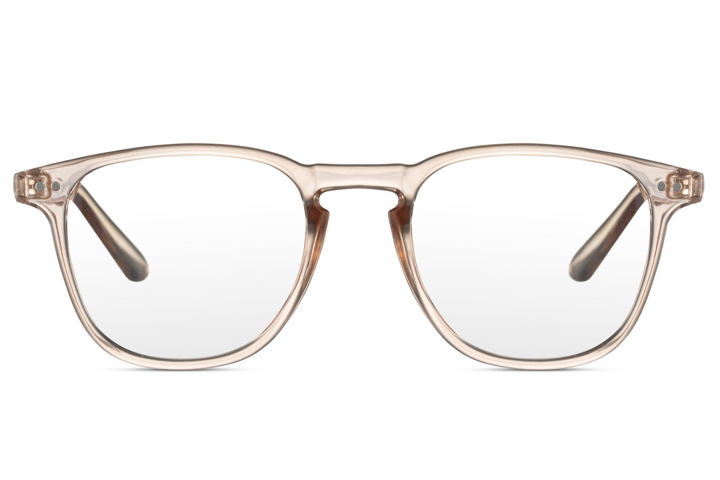 Unisex square blue light specs with transparent beige frame for computer work, reading and digital screen protection